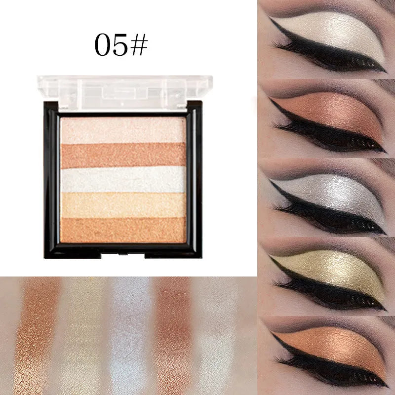 Highlight eye shadow palette with six colour shades for contour brightening and dimensional makeup effects