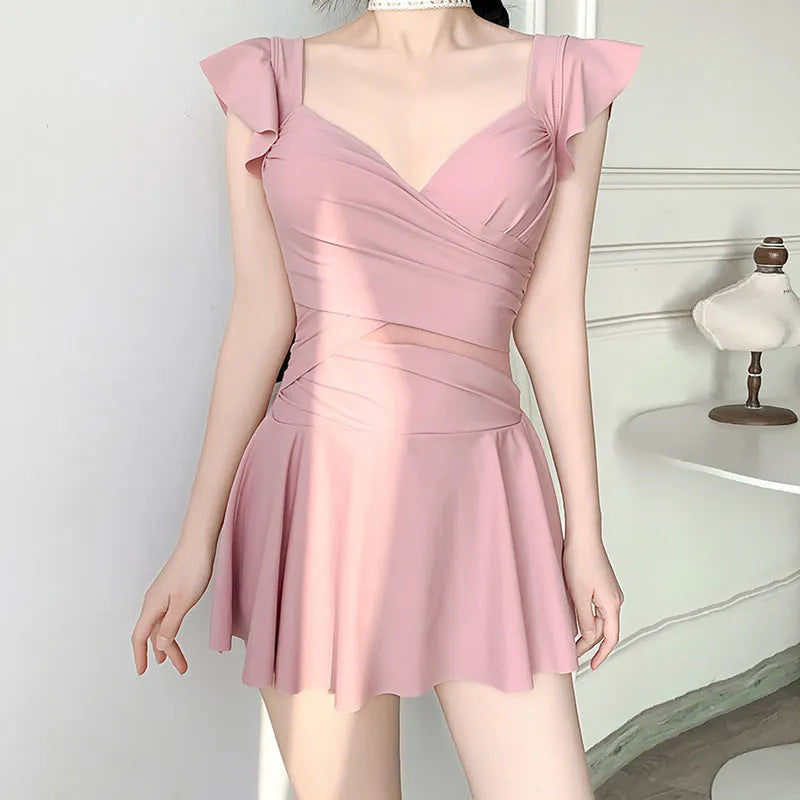 Women's solid colour one-piece swimsuit in milk silk fabric