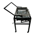 Large portable charcoal flip BBQ stove with foldable detachable design.