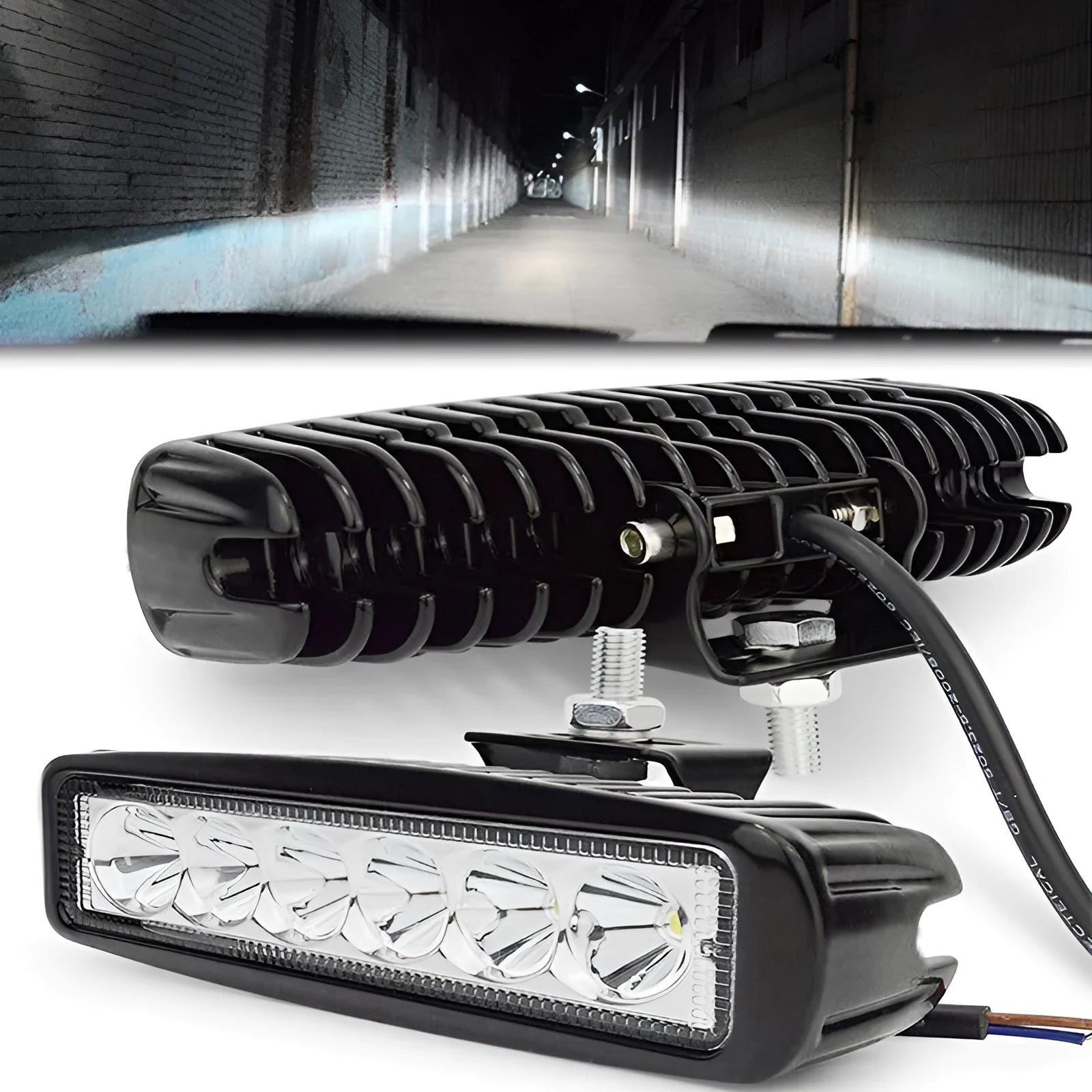 Black die-cast aluminum LED auxiliary spotlight for car mounting with bracket