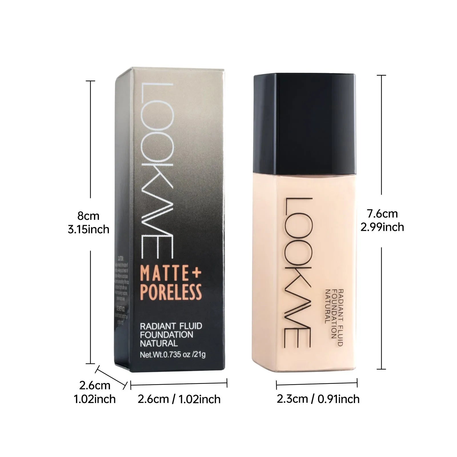 LOOKAVE Matte Liquid Foundation bottle in shade LK63C-01, Ivory White