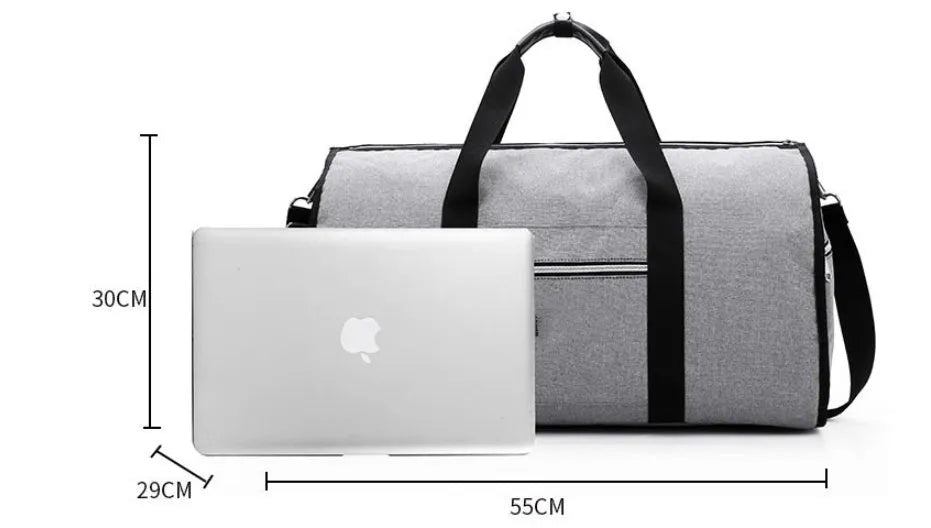 Cylinder-shaped medium travel bag in Oxford cloth, shown in black with a zipper opening.