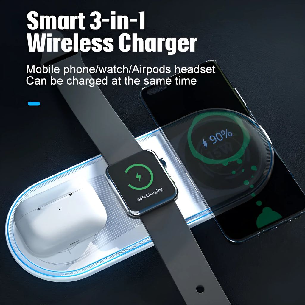 Flat 3-in-1 wireless charger with ambient light indication function White colour option