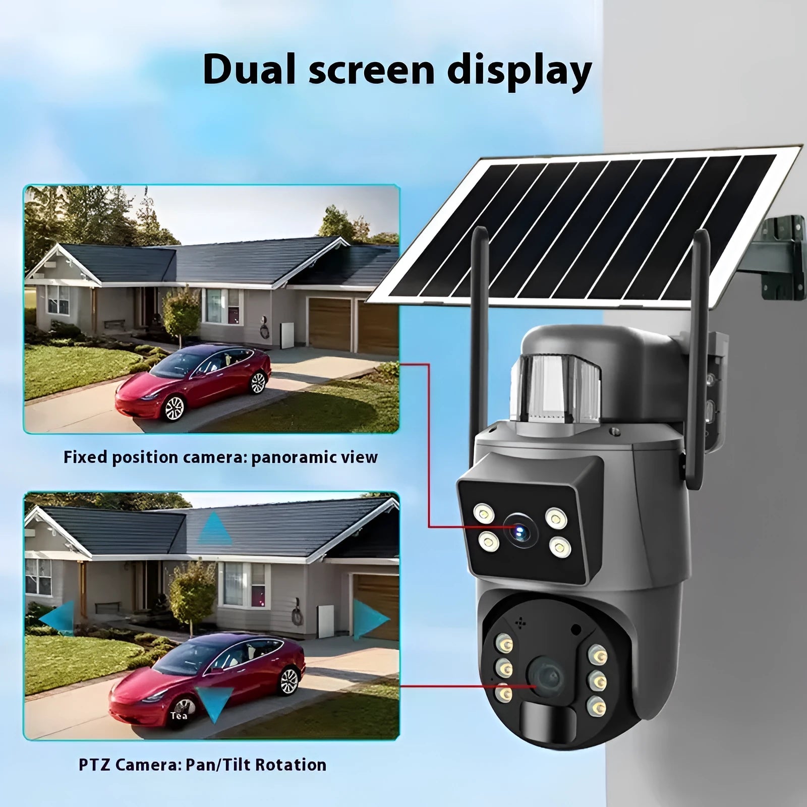 360 night vision solar security camera with 6MP HD full colour lens wall mounted outdoor