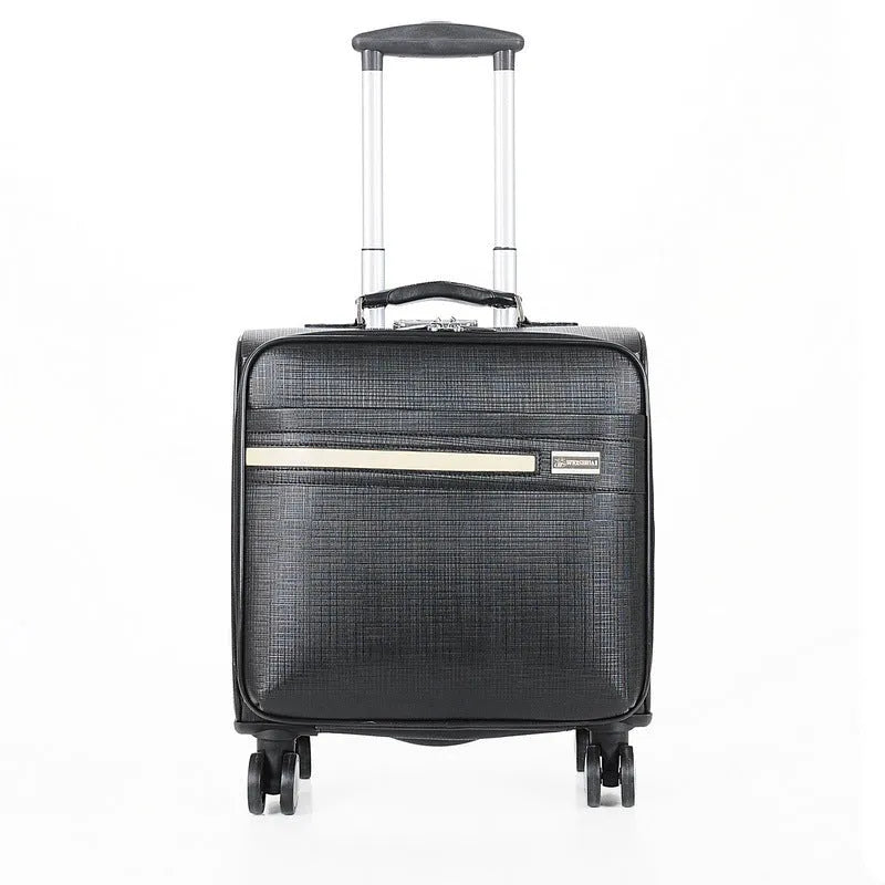 Black PU leather wheeled business case with TSA combination lock and airplane-style wheels