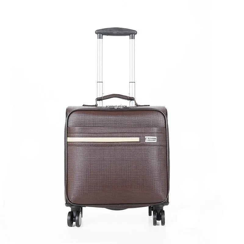 Black PU leather wheeled business case with TSA combination lock and airplane-style wheels