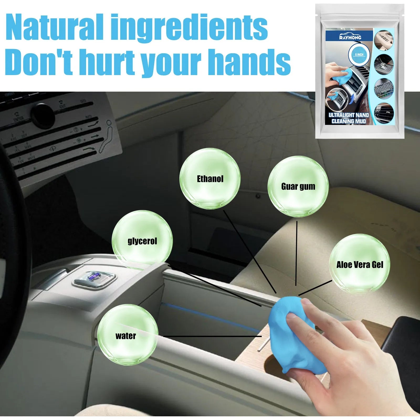 20g pack of beige car cleaning mud putty for dust removal from vents and gaps.