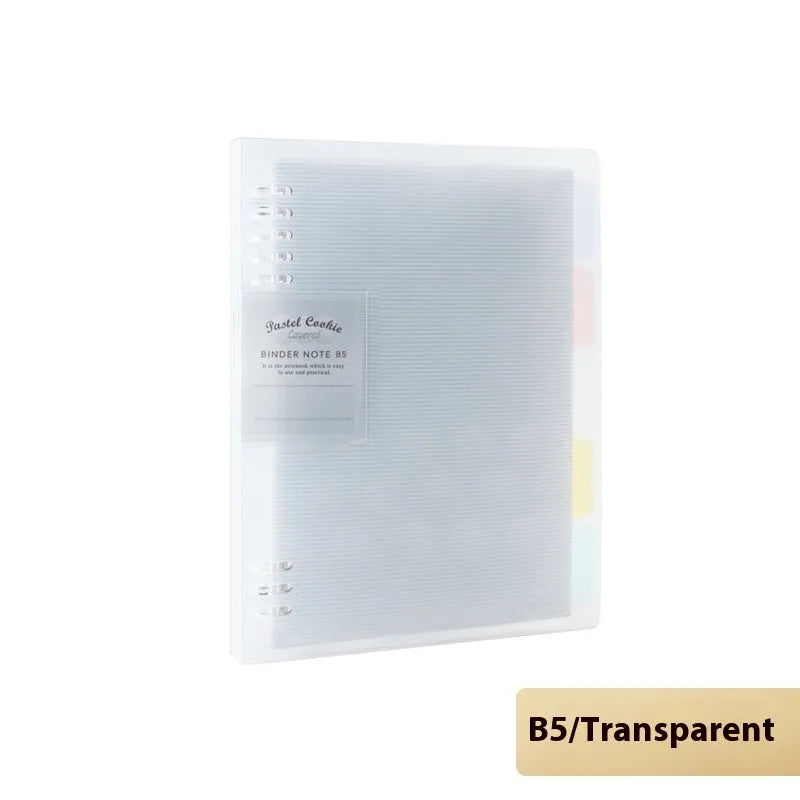 Refillable loose-leaf spiral notebook in B5 size with a pastel blue PP cover and lined pages.