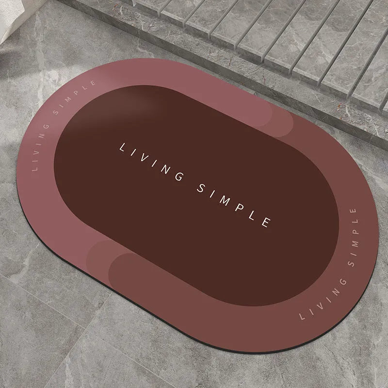 Oval and semicircle super absorbent floor mats in grey, blue, red, khaki colours with non-slip rubber backing