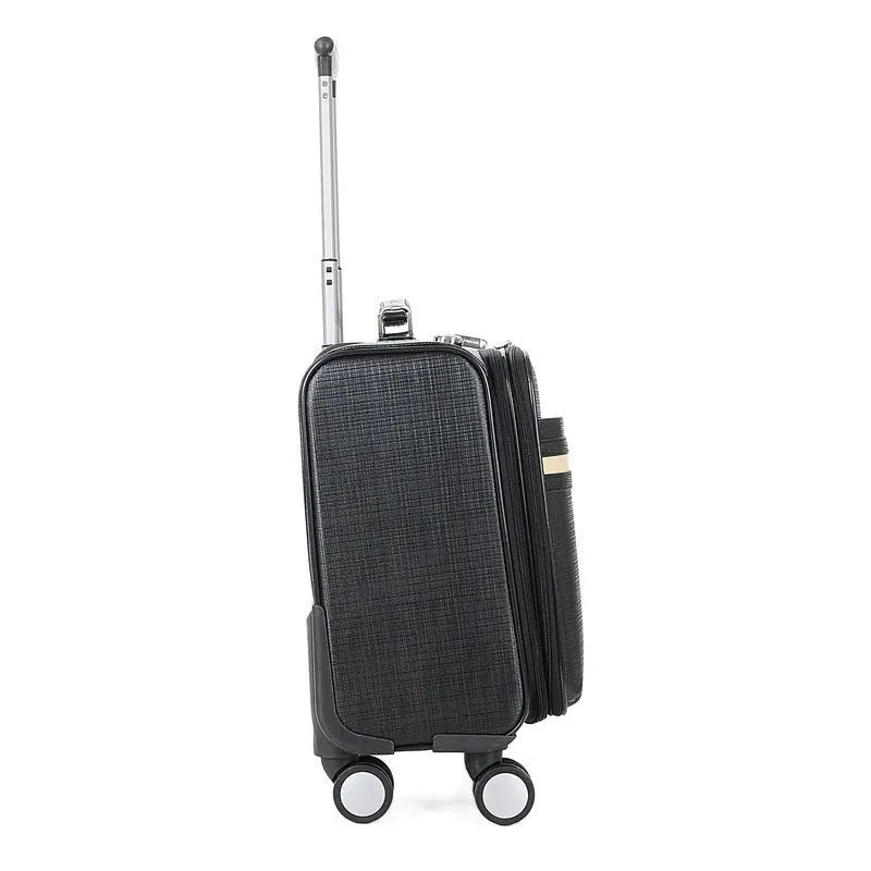 Black PU leather wheeled business case with TSA combination lock and airplane-style wheels