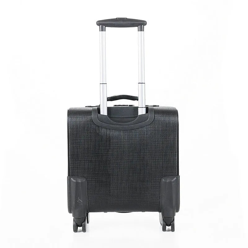 Black PU leather wheeled business case with TSA combination lock and airplane-style wheels