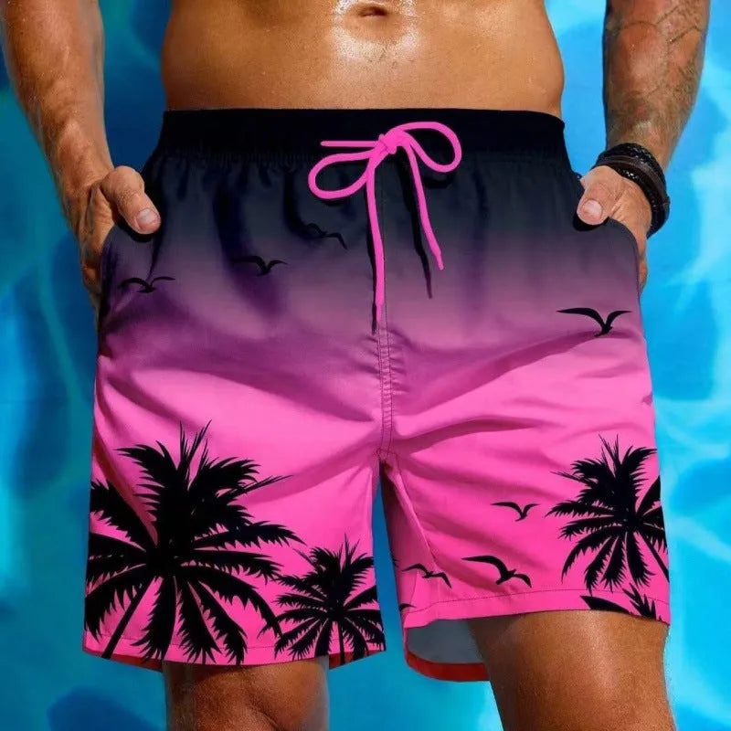 Men's loose fit swimming trunks in polyester fabric with ethnic style design