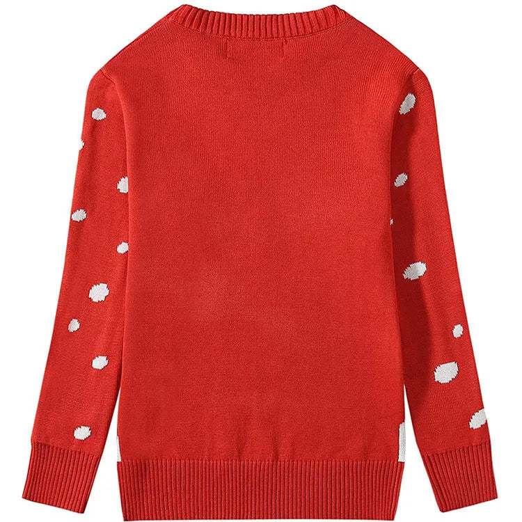 Red Christmas elk pattern long sleeve sweater for women loose pullover