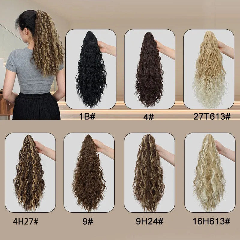 Corn curl synthetic ponytail wig with water ripple grip attachment in multiple colour options