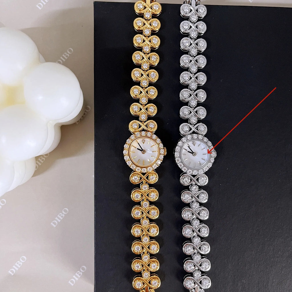 Women's antique jewellery quartz watch with 2cm dial, gold or silver 316 stainless steel strap and synthetic sapphire mirror.