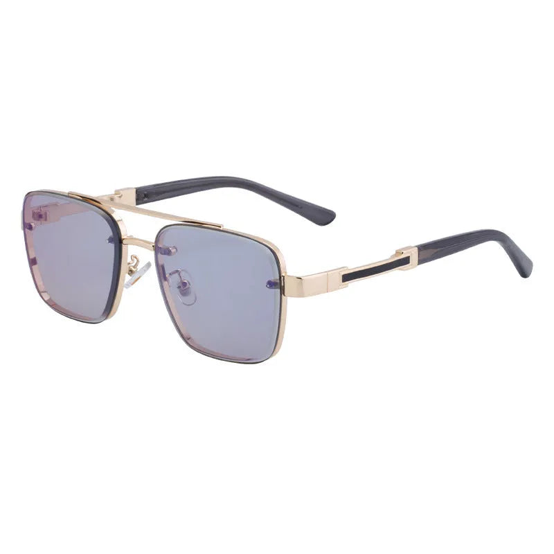 Men's vintage sunglasses with UV400 protection in gold double grey colour with PC frames
