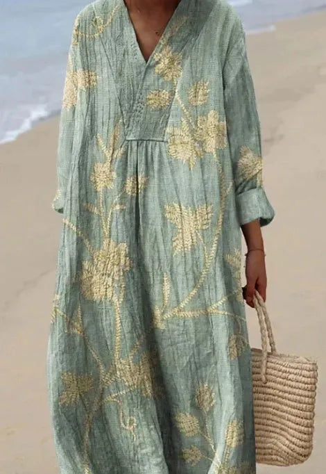 Casual long sleeve floral shirt dress with 3D print, wide waist, and princess silhouette.