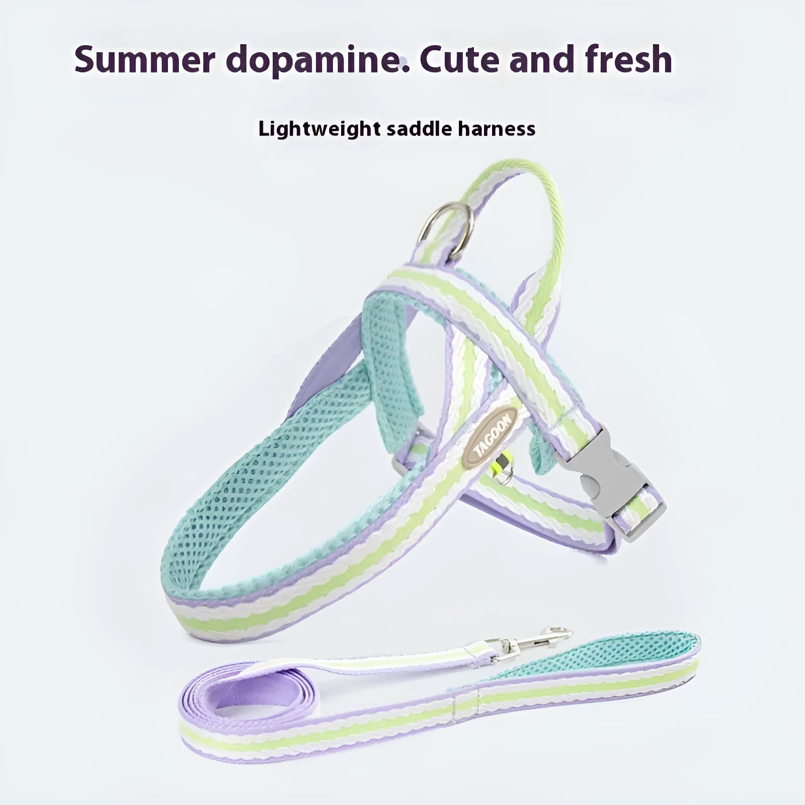 Polyester dog harness with Y-shaped chest strap and integrated hand-holding rope in four colour options