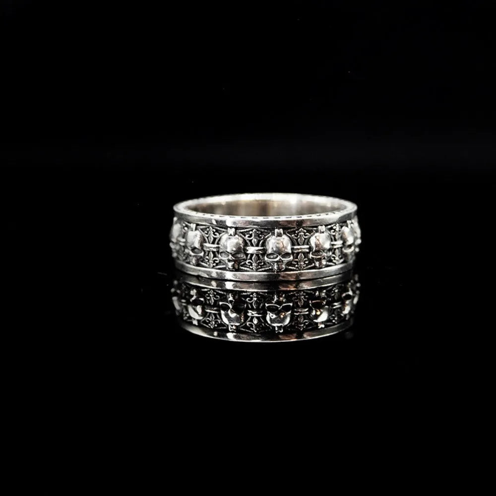 Alloy skull ring unisex gothic retro geometric jewellery silver tone
