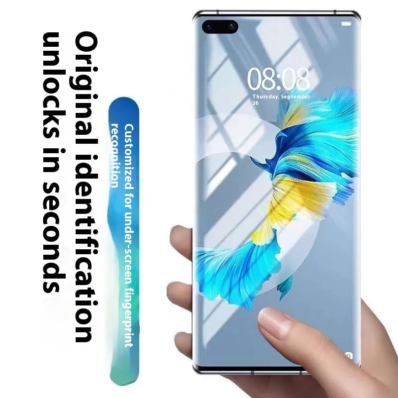 UV full glue tempered glass screen protector for Samsung Galaxy phone with glue bottle and UV lamp