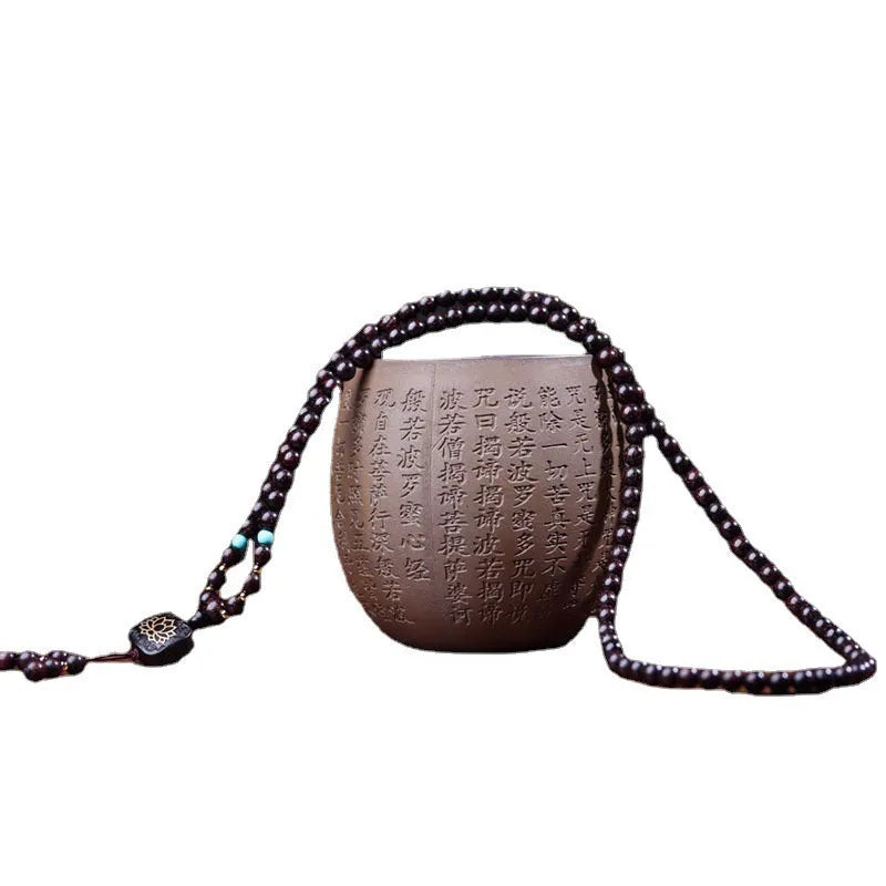 Zambian rosewood Buddha beads bracelet with 108 wooden beads and flat lotus pendant on string