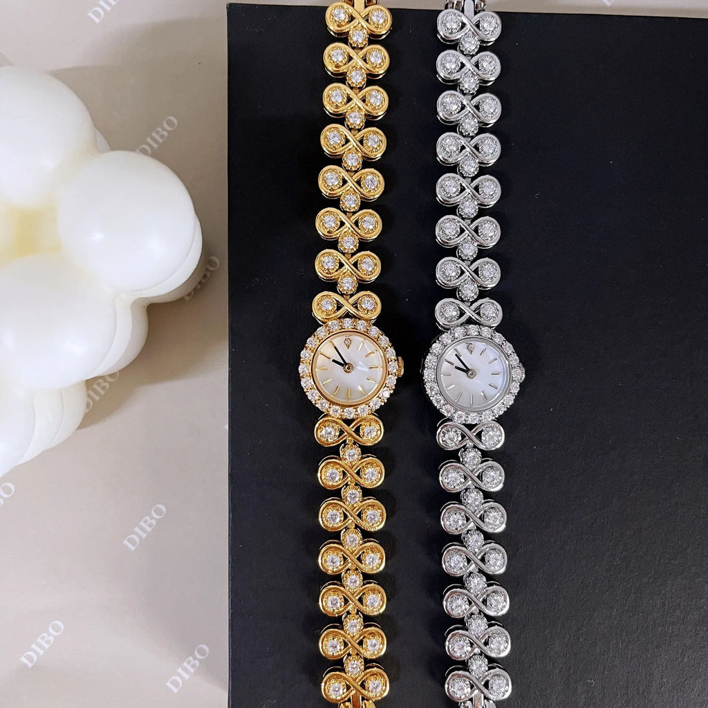 Women's antique jewellery quartz watch with 2cm dial, gold or silver 316 stainless steel strap and synthetic sapphire mirror.