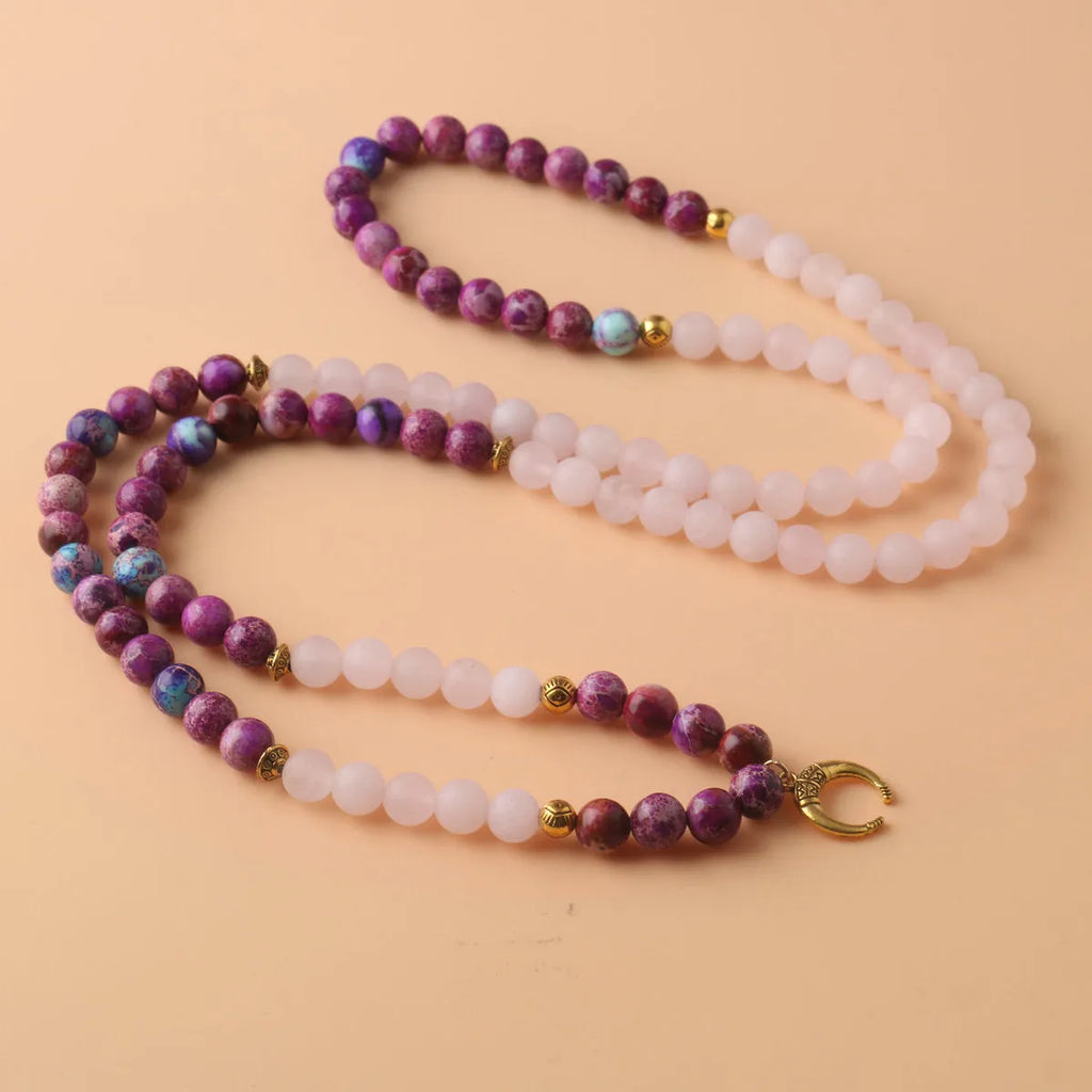 Personalised necklace with round pink Emperor Stone bead pendant on a chain