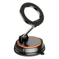 Foldable adjustable magnetic metal car phone holder for dashboard, black orange colour, X70 model, folded view showing compact size