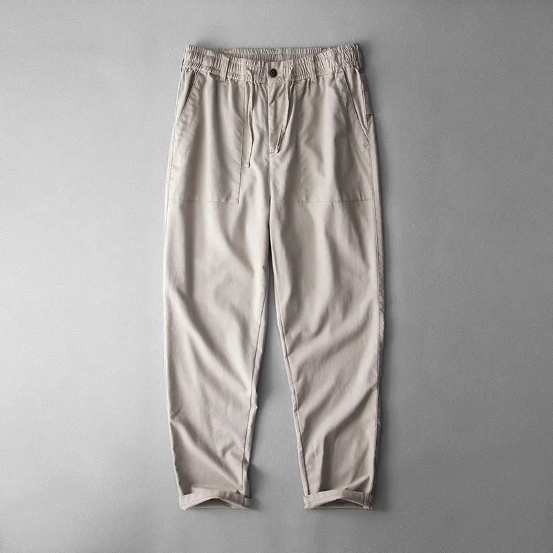 Men's casual linen trousers in navy blue colour with mid waist and traditional trouser length