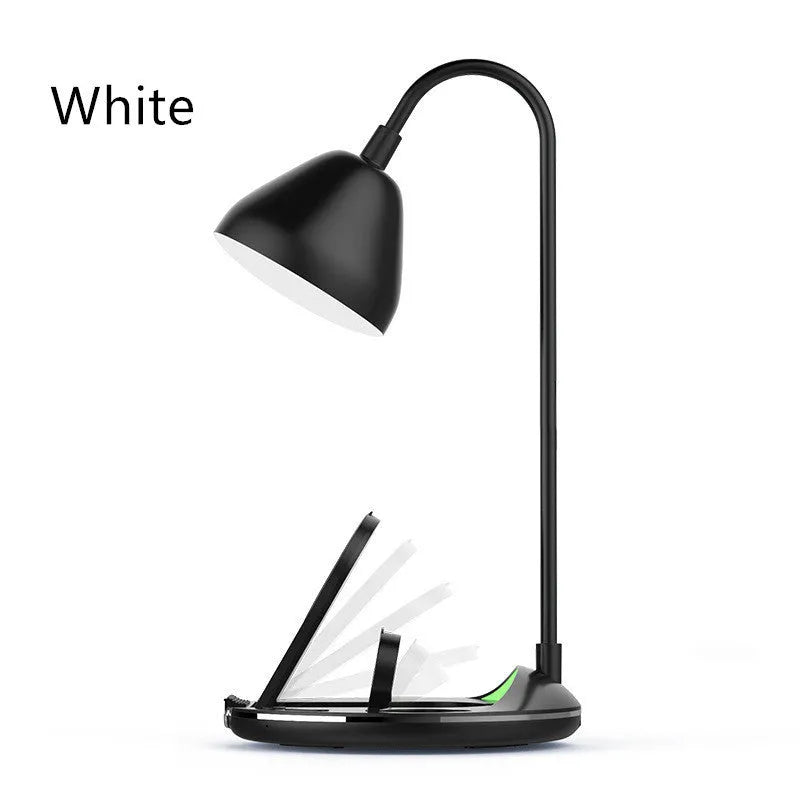 Black and white magnetic folding wireless charger with USB cable showing folded and upright positions