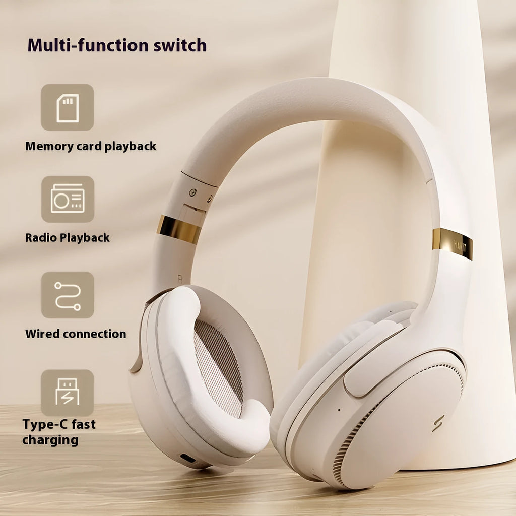 Black or cream coloured wireless Bluetooth gaming headphones with head-mounted design for E-sports.