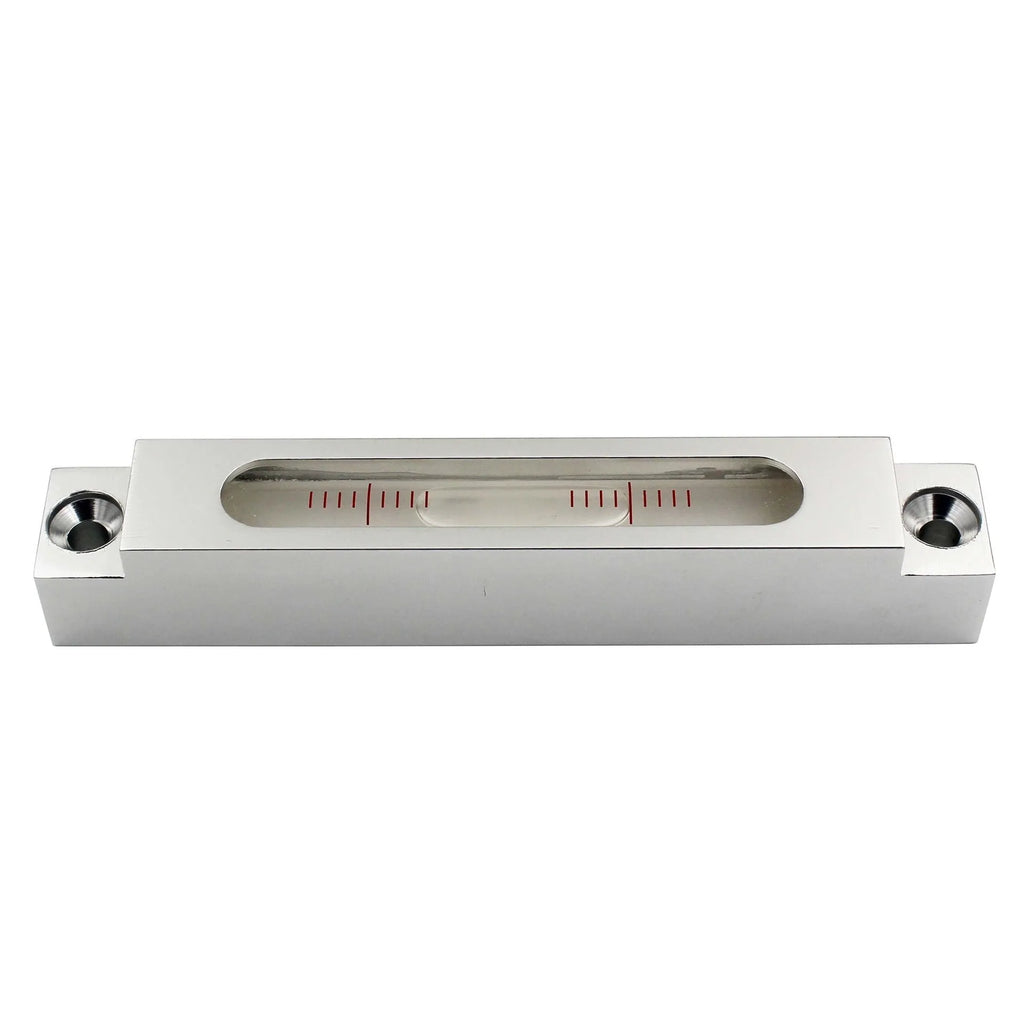 Metal and glass mini strip spirit level showing 132mm length for machine tool measurement