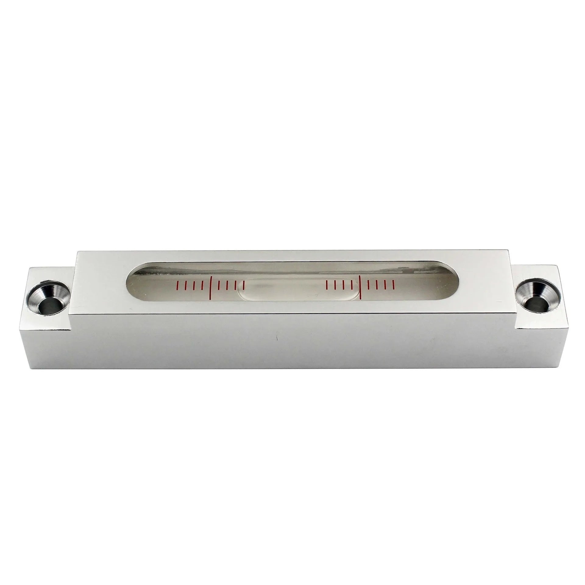Metal and glass mini strip spirit level showing 132mm length for machine tool measurement