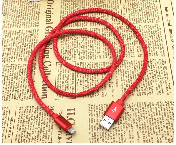 Cowboy style braided type-c charging cable with aluminium connectors in black, blue, and red colour options.