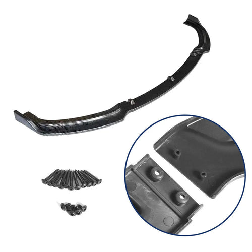 Bright black polypropylene front bumper lip spoiler for BMW 3 Series F30 F35 models.