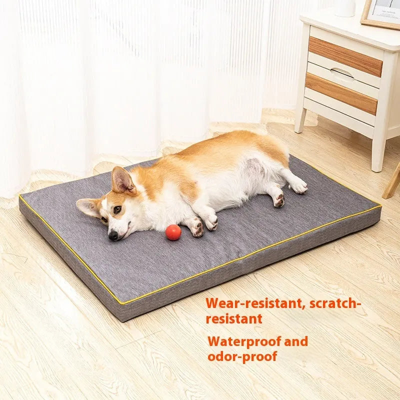 Waterproof scratch resistant Oxford cloth dog bed mat in Oxford Gray with wooden frame, large size