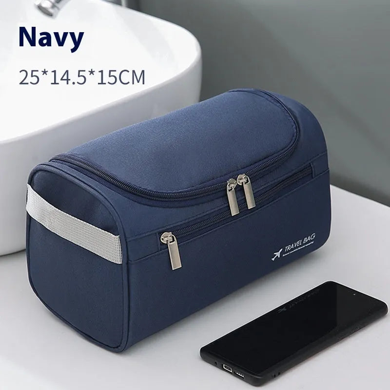 Retro style waterproof cosmetic bag in PU leather or Oxford cloth with large capacity for makeup and skincare storage