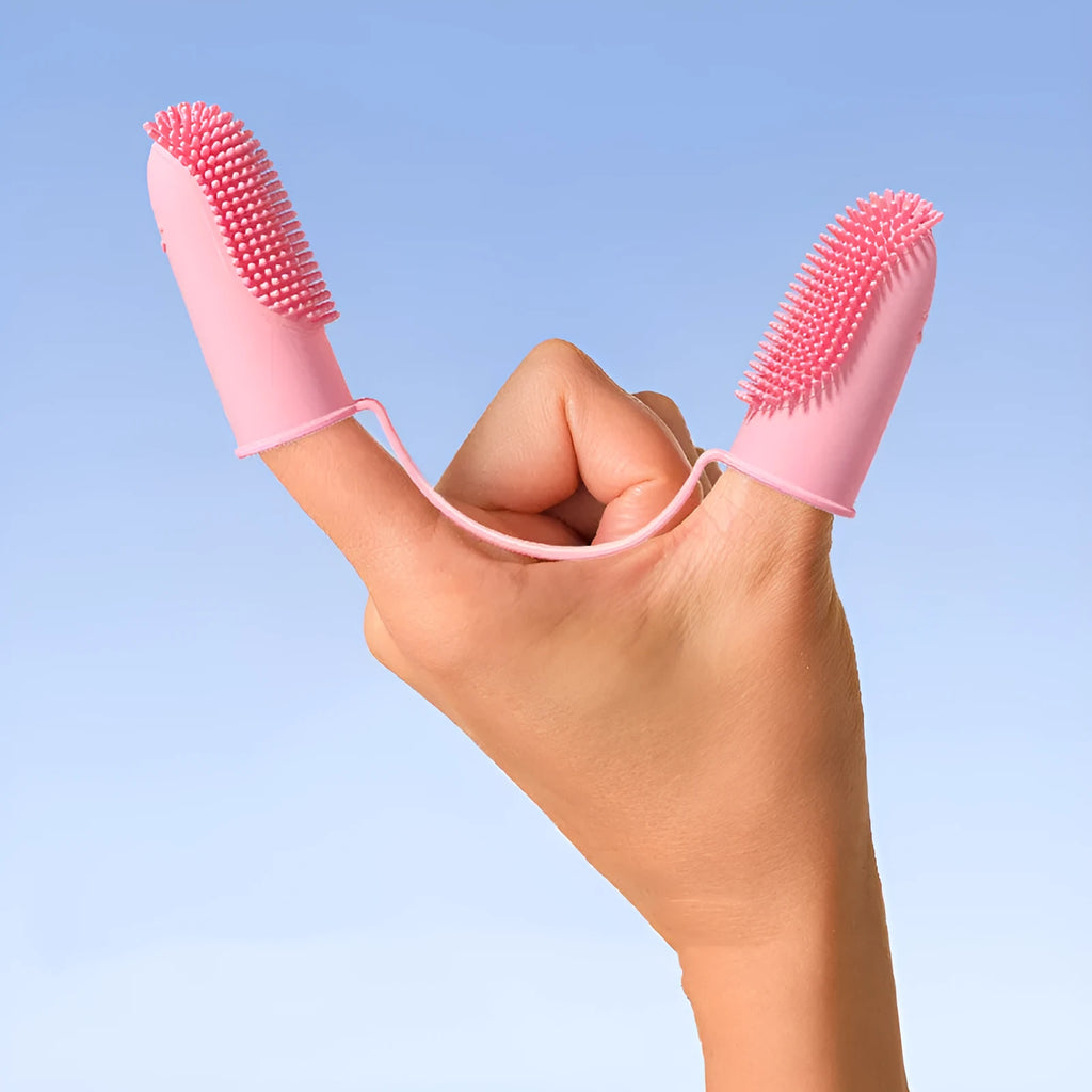 Pet tooth cleaning finger set with double finger toothbrush design in TPR material