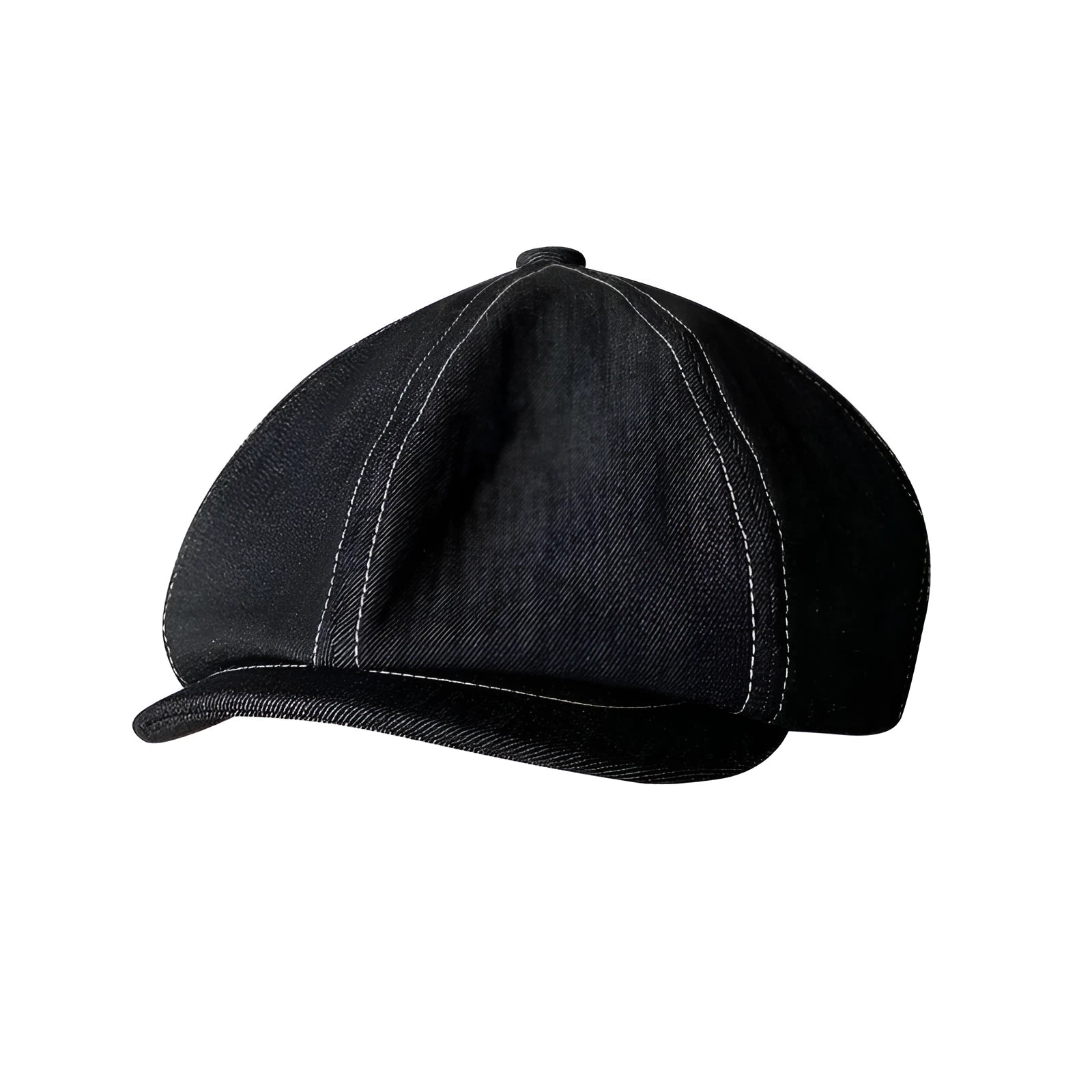 Black Japanese denim cotton beret hat shown on adult head