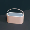 Portable LED light storage box makeup mirror with aluminium mirror lens in pink colour