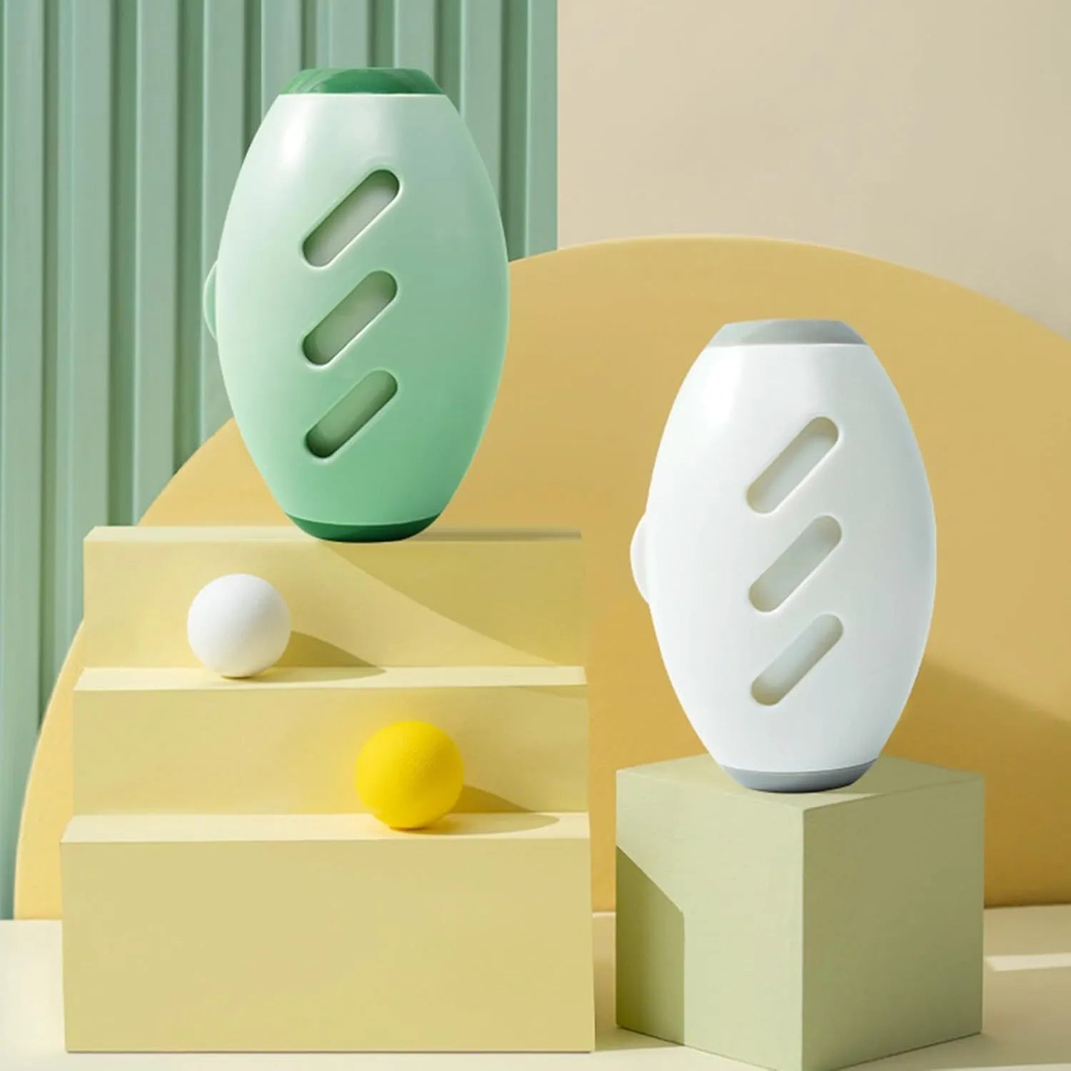 Green and white washable reusable gel lint roller ball for pet hair removal.