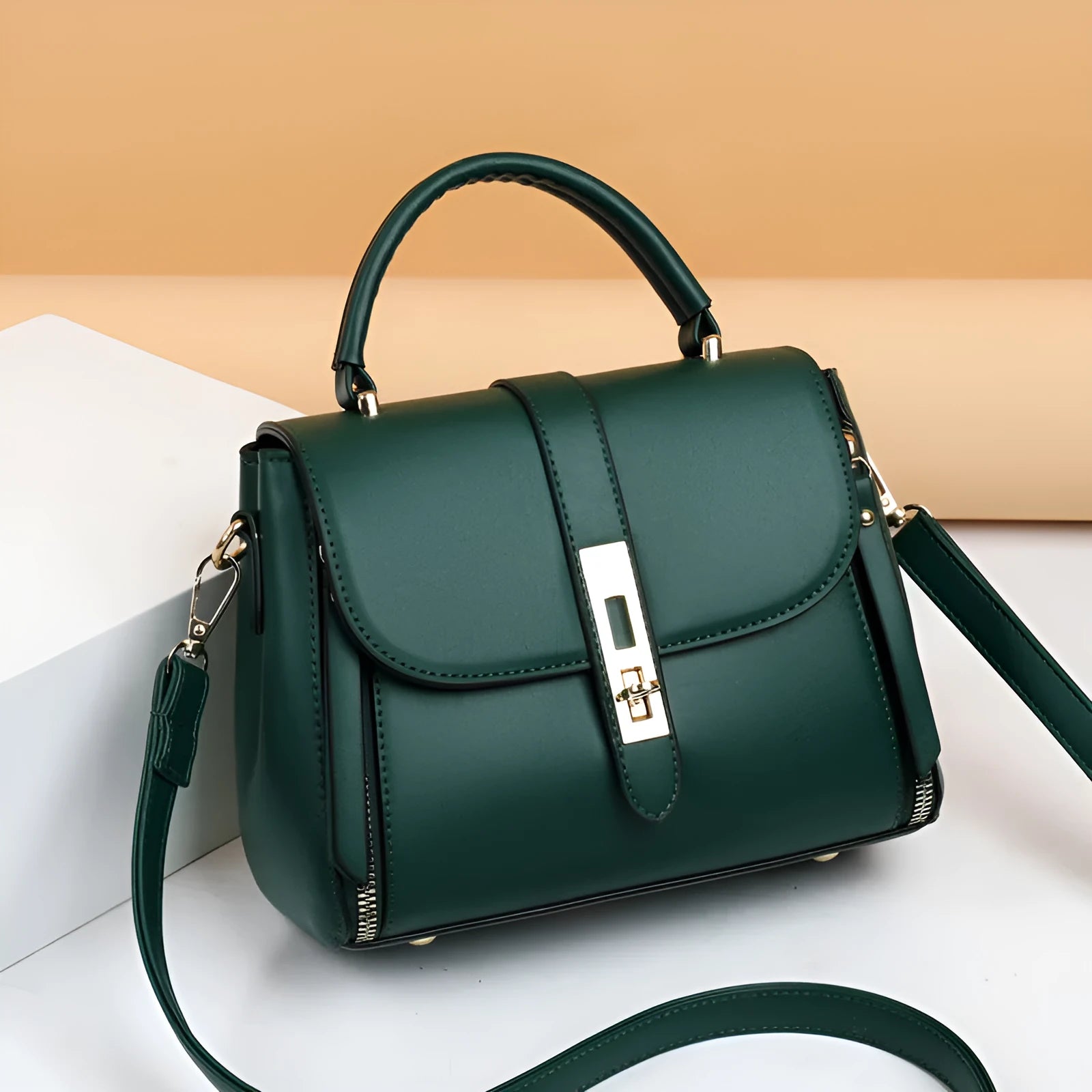 Women's soft PU leather messenger bag in square vertical design with shoulder strap