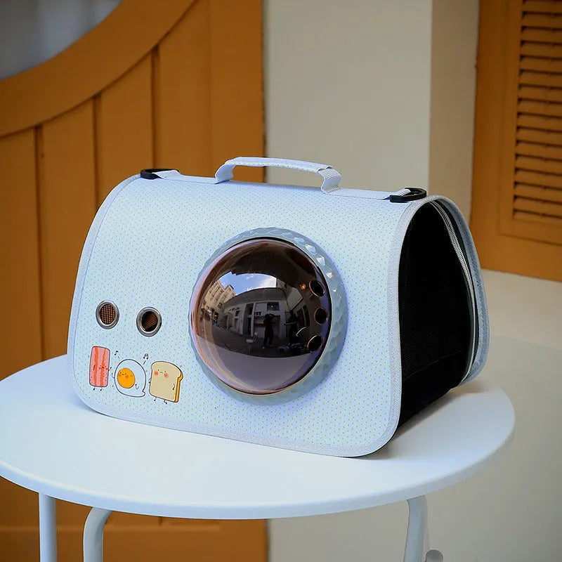 Transparent nylon pet carry bag with cartoon pattern and carrying handle