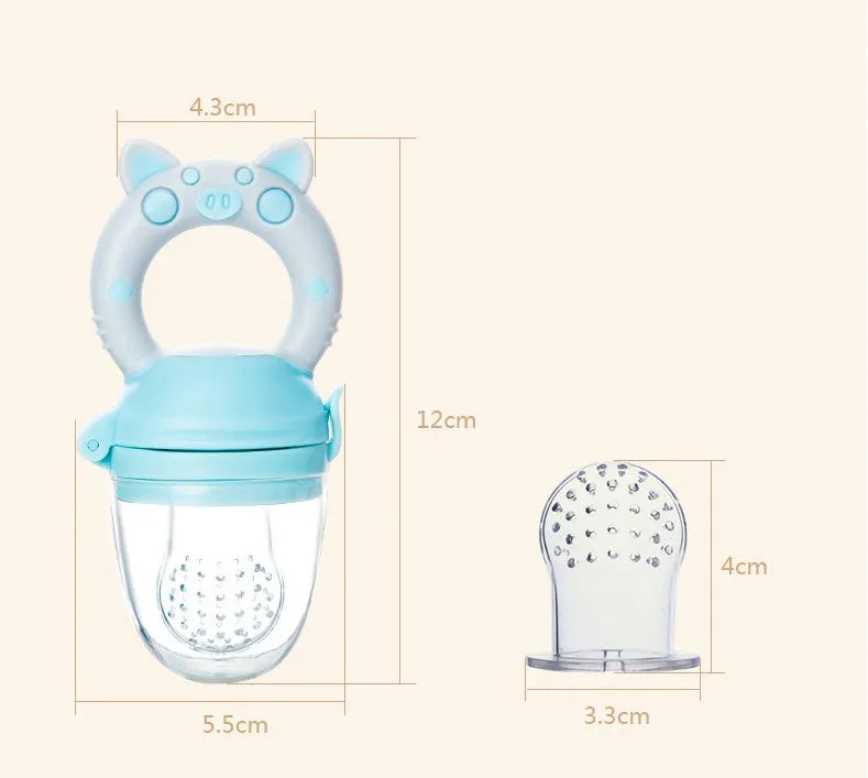 Silicone baby teether in blue colour with multiple textured mouthpieces for infant gum relief
