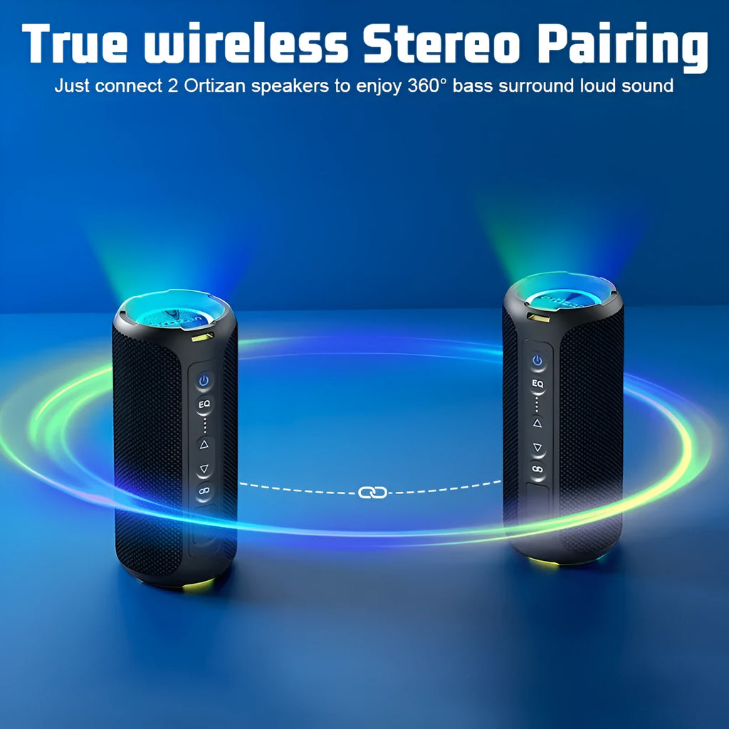 Black and blue fabric wireless Bluetooth speaker with lighting effects and card slot