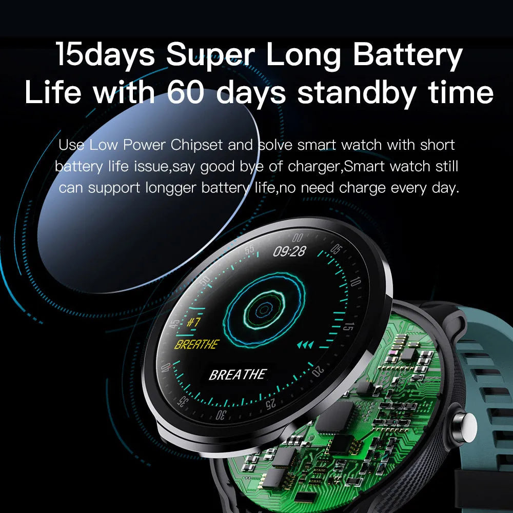 Square green smart watch with touch screen displaying heart rate and multi-sport mode