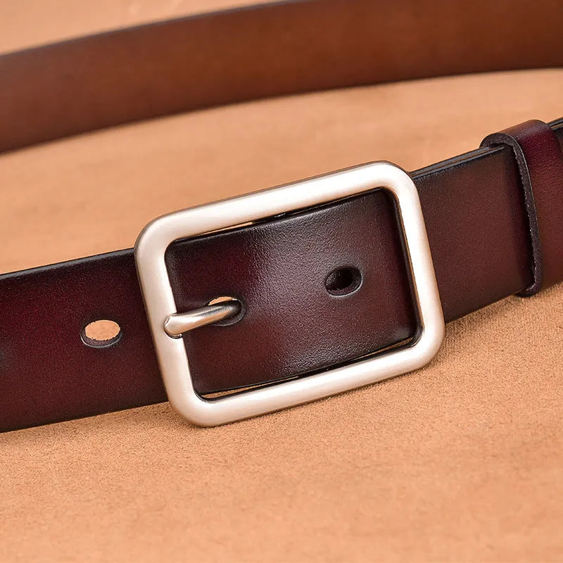 Genuine leather casual belt with rectangular alloy pin buckle in black colour