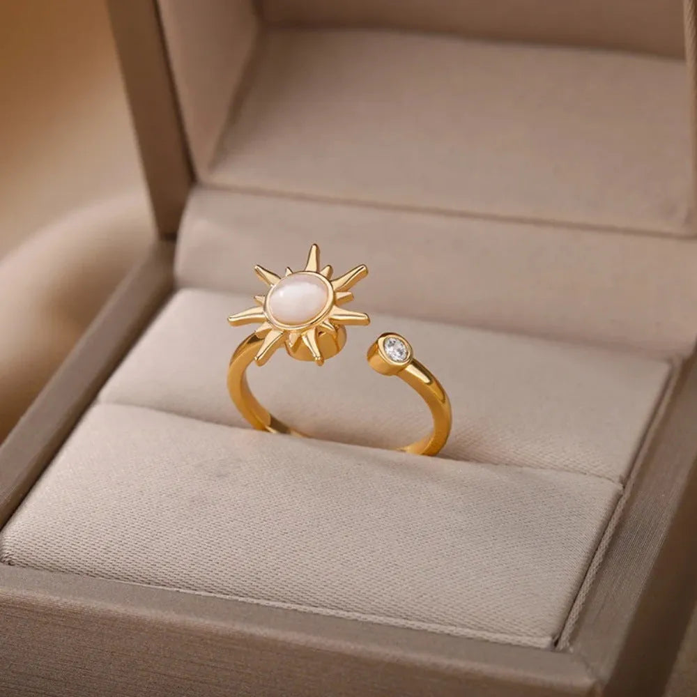 Copper decompression ring with rotatable band, adjustable opening, in gold or platinum colour