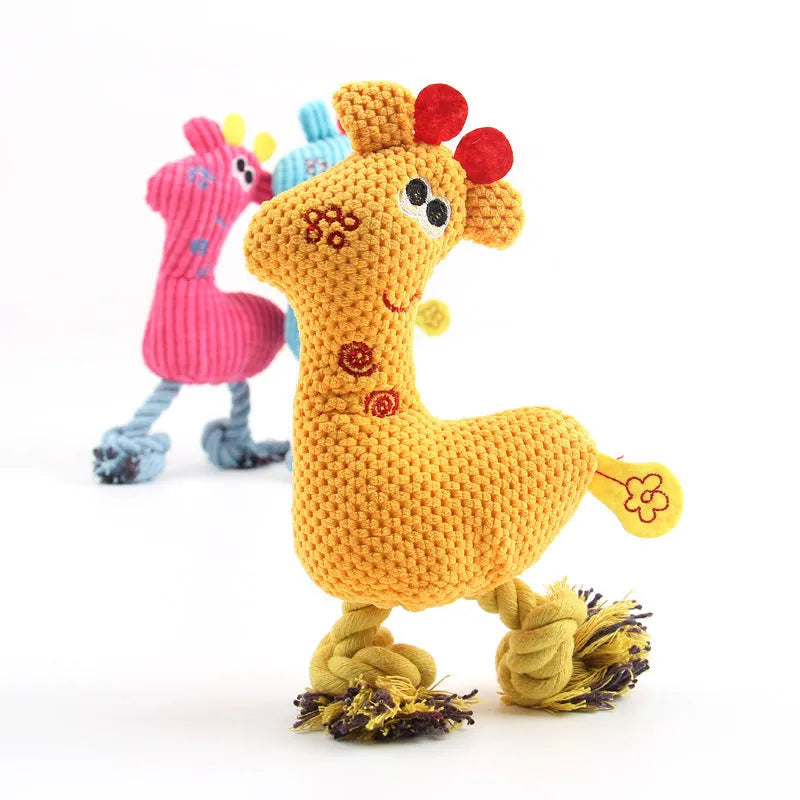 Blue deer shaped plush dog toy with sound feature and corn grain texture