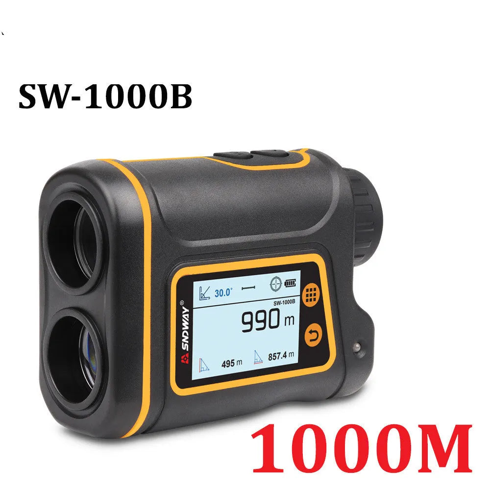 Handheld golf and outdoor laser rangefinder device on a green.